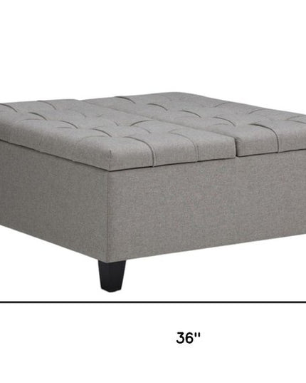 36" Gray and Espresso Fabric Cocktail Ottoman With Storage