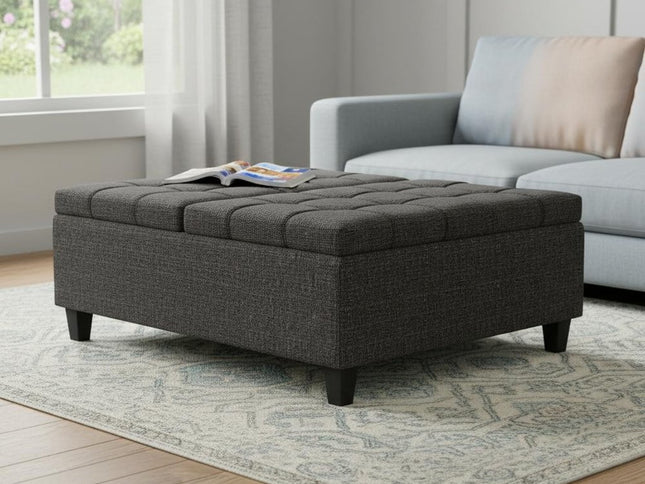 40" Ebony and Black Fabric Cocktail Ottoman With Storage