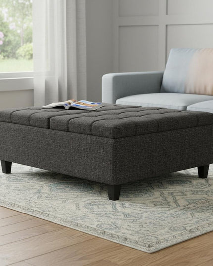 40" Ebony and Black Fabric Cocktail Ottoman With Storage