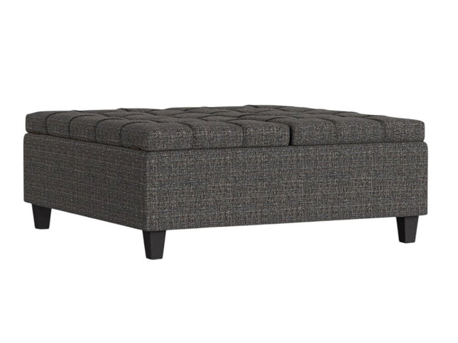 40" Ebony and Black Fabric Cocktail Ottoman With Storage