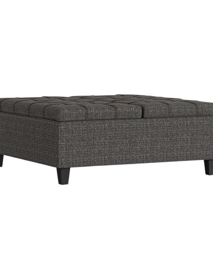 40" Ebony and Black Fabric Cocktail Ottoman With Storage