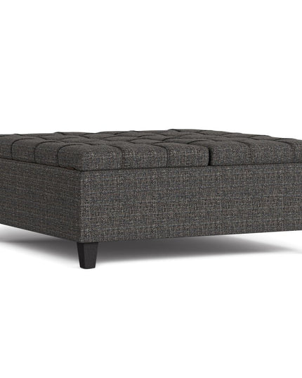 40" Ebony and Black Fabric Cocktail Ottoman With Storage