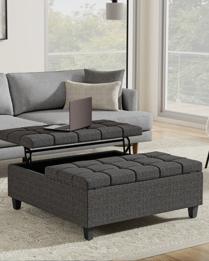 40" Ebony and Black Fabric Cocktail Ottoman With Storage