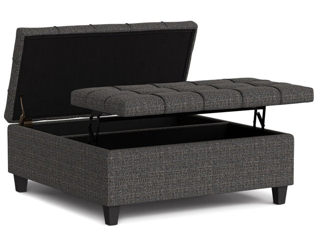 40" Ebony and Black Fabric Cocktail Ottoman With Storage