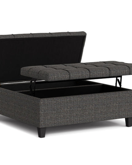 40" Ebony and Black Fabric Cocktail Ottoman With Storage