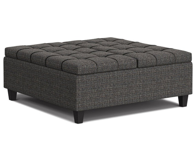 40" Ebony and Black Fabric Cocktail Ottoman With Storage