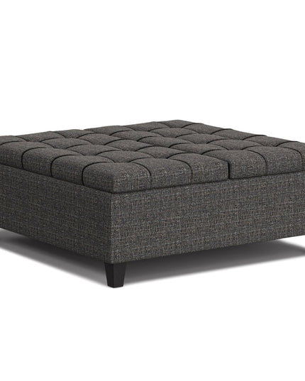 40" Ebony and Black Fabric Cocktail Ottoman With Storage