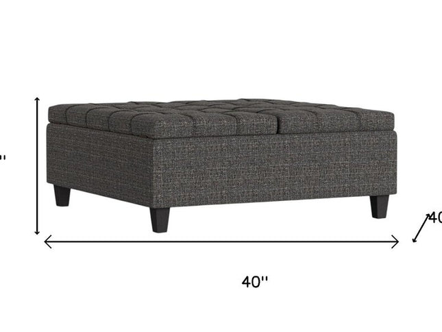 40" Ebony and Black Fabric Cocktail Ottoman With Storage