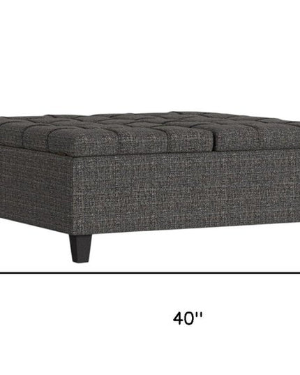 40" Ebony and Black Fabric Cocktail Ottoman With Storage
