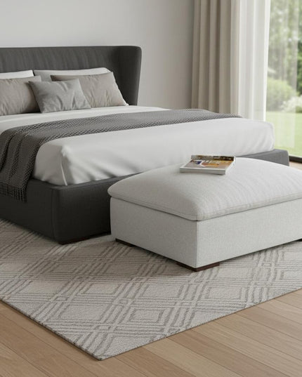 44" Gray and Brown Fabric Ottoman