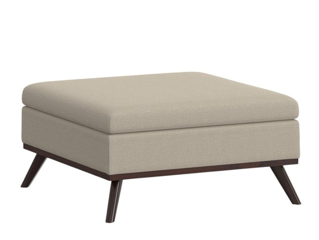 36" Natural and Brown Fabric Cocktail Ottoman With Storage