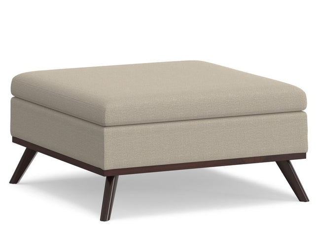36" Natural and Brown Fabric Cocktail Ottoman With Storage
