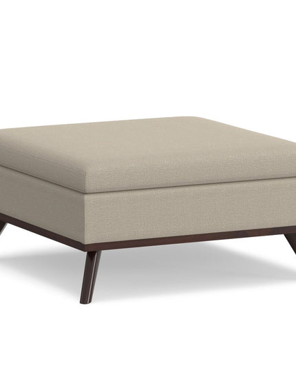 36" Natural and Brown Fabric Cocktail Ottoman With Storage