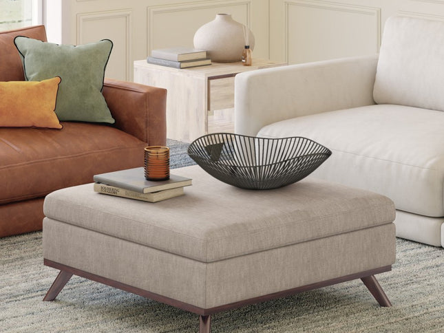 36" Natural and Brown Fabric Cocktail Ottoman With Storage