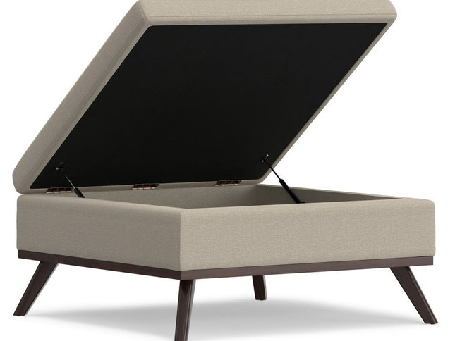 36" Natural and Brown Fabric Cocktail Ottoman With Storage