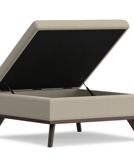 36" Natural and Brown Fabric Cocktail Ottoman With Storage