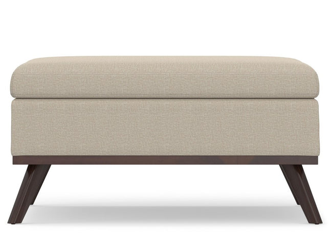 36" Natural and Brown Fabric Cocktail Ottoman With Storage