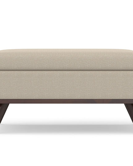 36" Natural and Brown Fabric Cocktail Ottoman With Storage