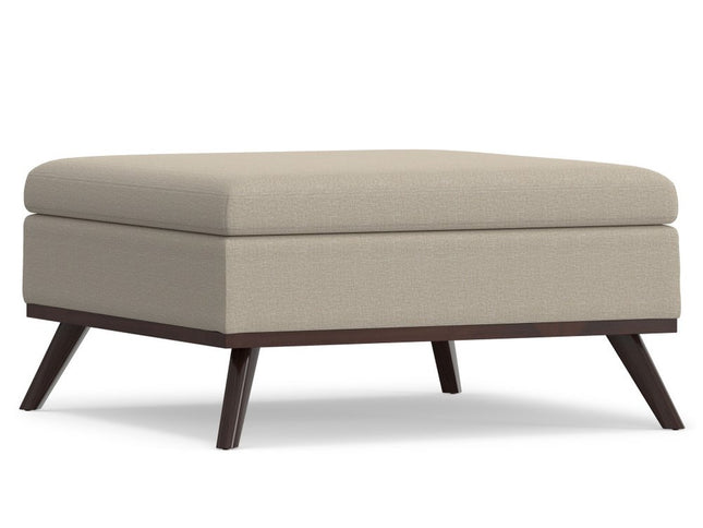 36" Natural and Brown Fabric Cocktail Ottoman With Storage