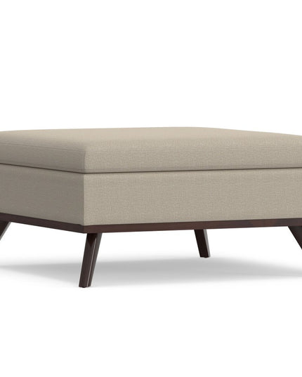 36" Natural and Brown Fabric Cocktail Ottoman With Storage