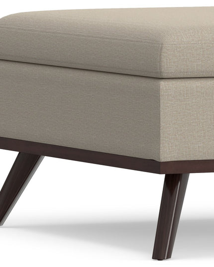 36" Natural and Brown Fabric Cocktail Ottoman With Storage