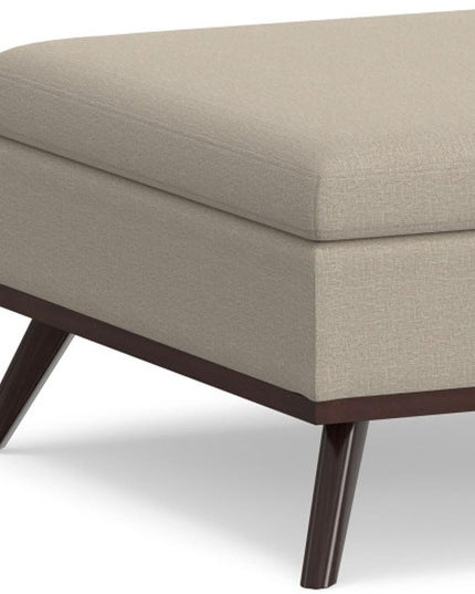 36" Natural and Brown Fabric Cocktail Ottoman With Storage