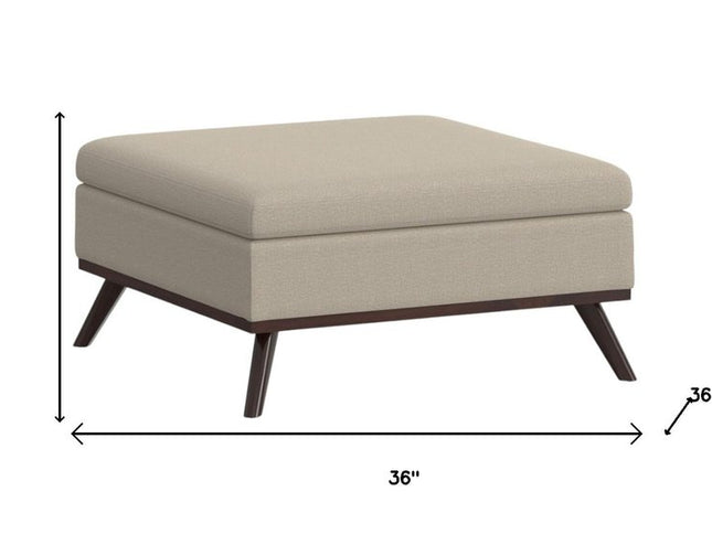 36" Natural and Brown Fabric Cocktail Ottoman With Storage