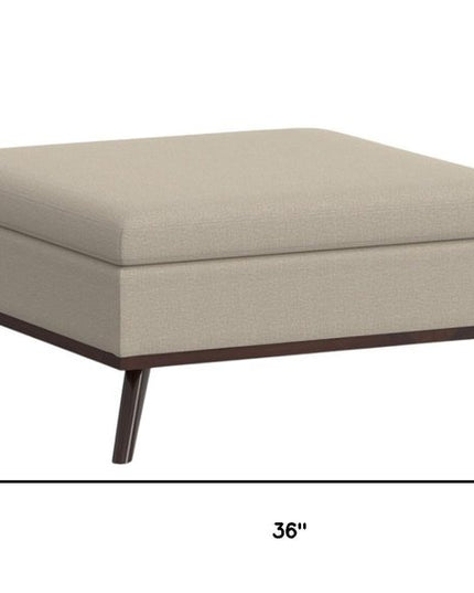 36" Natural and Brown Fabric Cocktail Ottoman With Storage