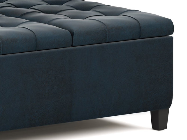 36" Blue and Espresso Leather Cocktail Ottoman With Storage
