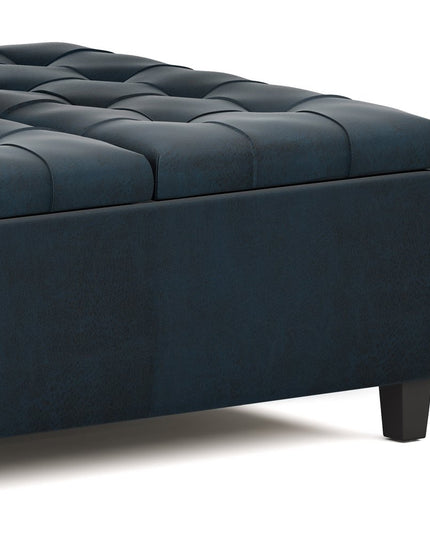 36" Blue and Espresso Leather Cocktail Ottoman With Storage
