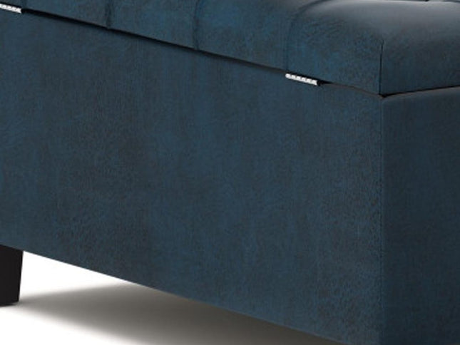 36" Blue and Espresso Leather Cocktail Ottoman With Storage