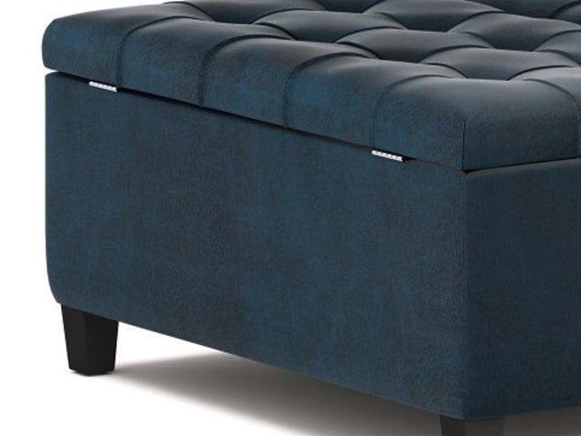 36" Blue and Espresso Leather Cocktail Ottoman With Storage