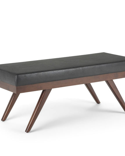 48" Black and Brown Leather Ottoman