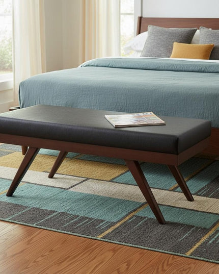 48" Black and Brown Leather Ottoman