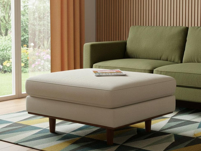 33" Cream and Brown Fabric Cocktail Ottoman