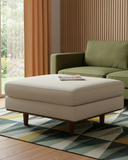 33" Cream and Brown Fabric Cocktail Ottoman