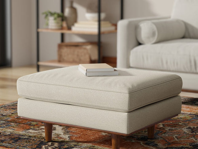 33" Cream and Brown Fabric Cocktail Ottoman