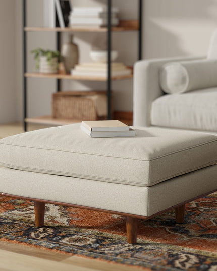 33" Cream and Brown Fabric Cocktail Ottoman