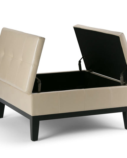 36" Cream and Dark Brown Leather Cocktail Ottoman With Storage