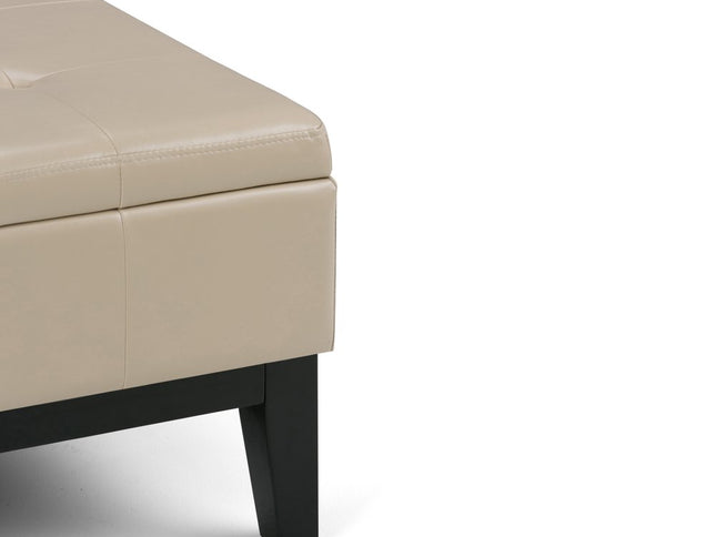 36" Cream and Dark Brown Leather Cocktail Ottoman With Storage
