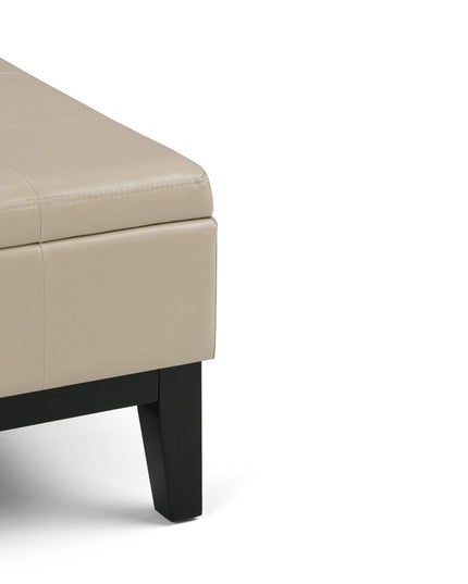 36" Cream and Dark Brown Leather Cocktail Ottoman With Storage