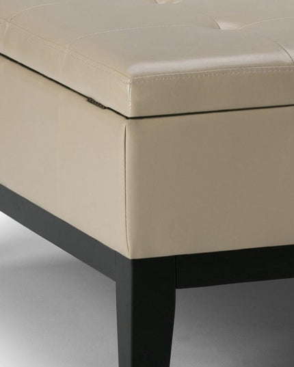 36" Cream and Dark Brown Leather Cocktail Ottoman With Storage