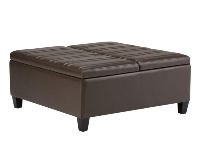 36" Brown and Espresso Leather Cocktail Ottoman With Storage