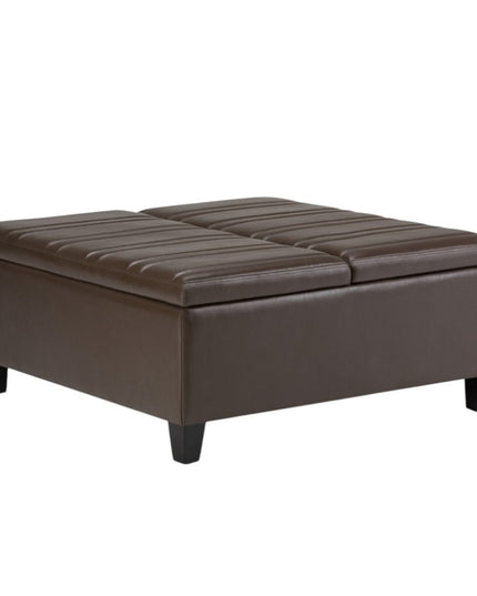 36" Brown and Espresso Leather Cocktail Ottoman With Storage