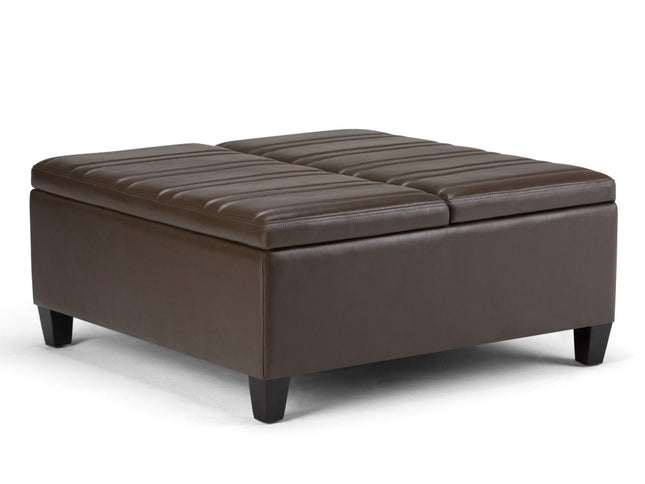 36" Brown and Espresso Leather Cocktail Ottoman With Storage