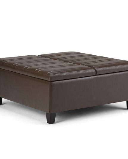 36" Brown and Espresso Leather Cocktail Ottoman With Storage
