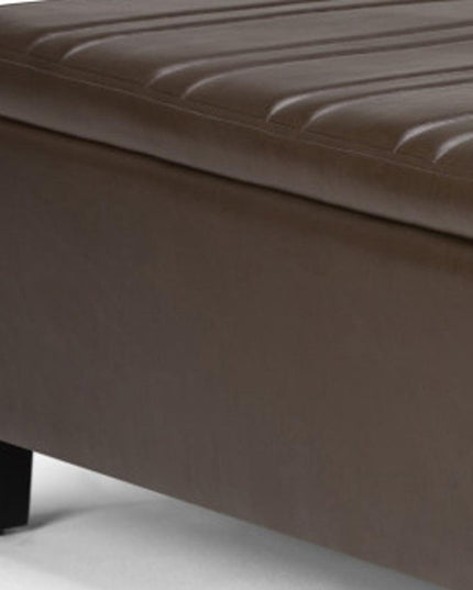 36" Brown and Espresso Leather Cocktail Ottoman With Storage