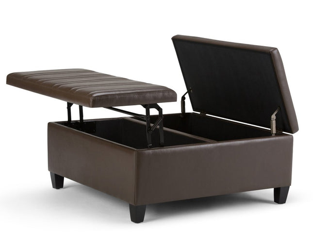 36" Brown and Espresso Leather Cocktail Ottoman With Storage