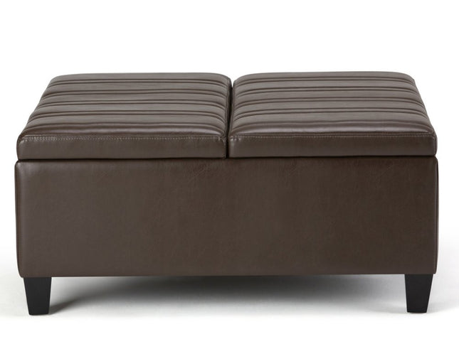 36" Brown and Espresso Leather Cocktail Ottoman With Storage