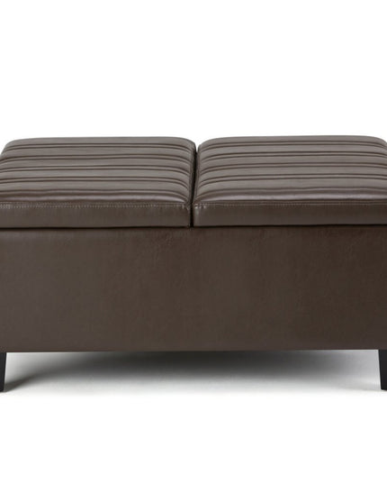 36" Brown and Espresso Leather Cocktail Ottoman With Storage